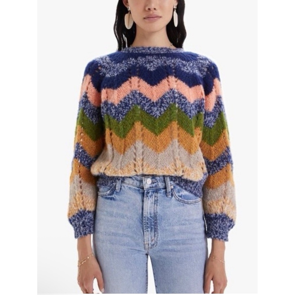 Mother The Boat Square Jumper Women Large Multi Chevron Excellent Zigzag Knit